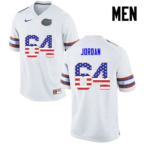 Men's NCAA Florida Gators Tyler Jordan #64 Stitched Authentic USA Flag Fashion Nike White College Football Jersey DXO8865LK